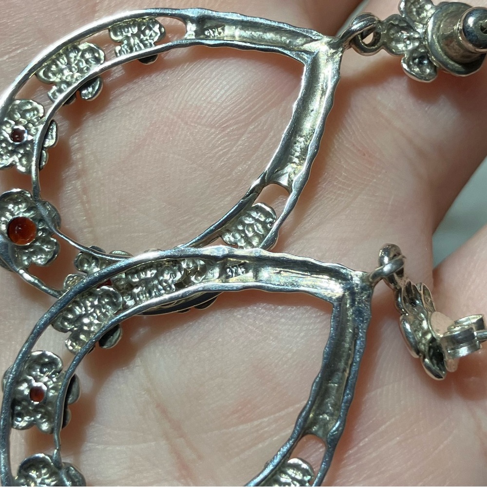 Sterling Silver Garnet Floral Teardrop Earrings - Picture 4 of 6